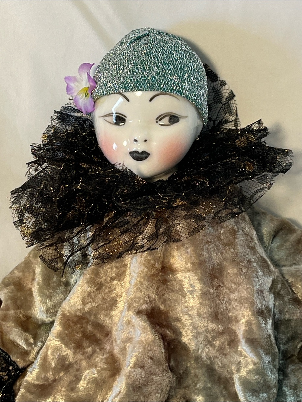 Vtg R. Ingles porcelain hand painted Harlequin Jester Doll made in Spain GORGE!!